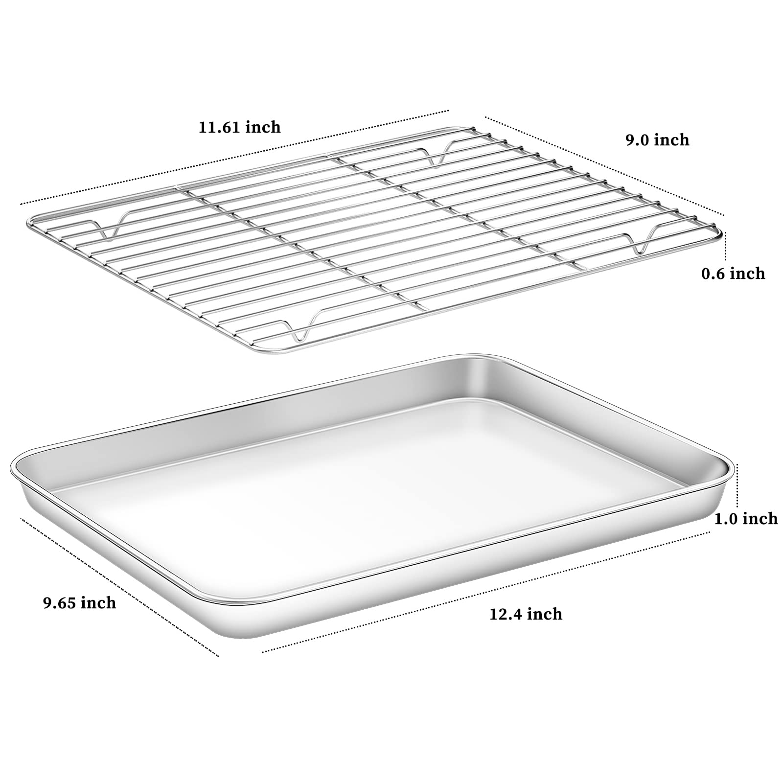 Deedro Baking Sheet with Rack Set [2 Sheets + 2 Racks], Stainless Steel Cookie Half Sheets Baking Pan Oven Tray with Cooling Rack, 12 x 10 x 1 Inch, Heavy Duty, Non-toxic, Easy Clean