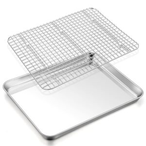 teamfar baking sheet with rack, 17.6 x 13 x 1 inch stainless steel baking tray pan cookie sheet with cooling rack set for baking/roasting/cooling, non-toxic & heavy duty, dishwasher safe