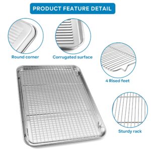 Herogo Baking Pan Sheet with Cooling Rack Set for Oven, 18 x 13 x 1 Inch, Stainless Steel Fluted Bakeware Cookie Sheet Tray Non-stick, Dishwasher Safe