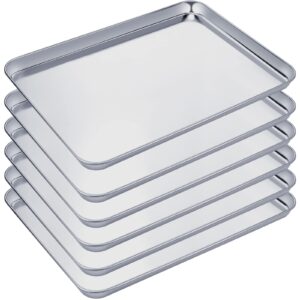 6 pcs baking sheet set stainless steel cookie sheet 18 x 13 inch cookie baking pan bakeware oven tray dishwasher safe baking tray commercial grade baking sheets for oven baking, silver