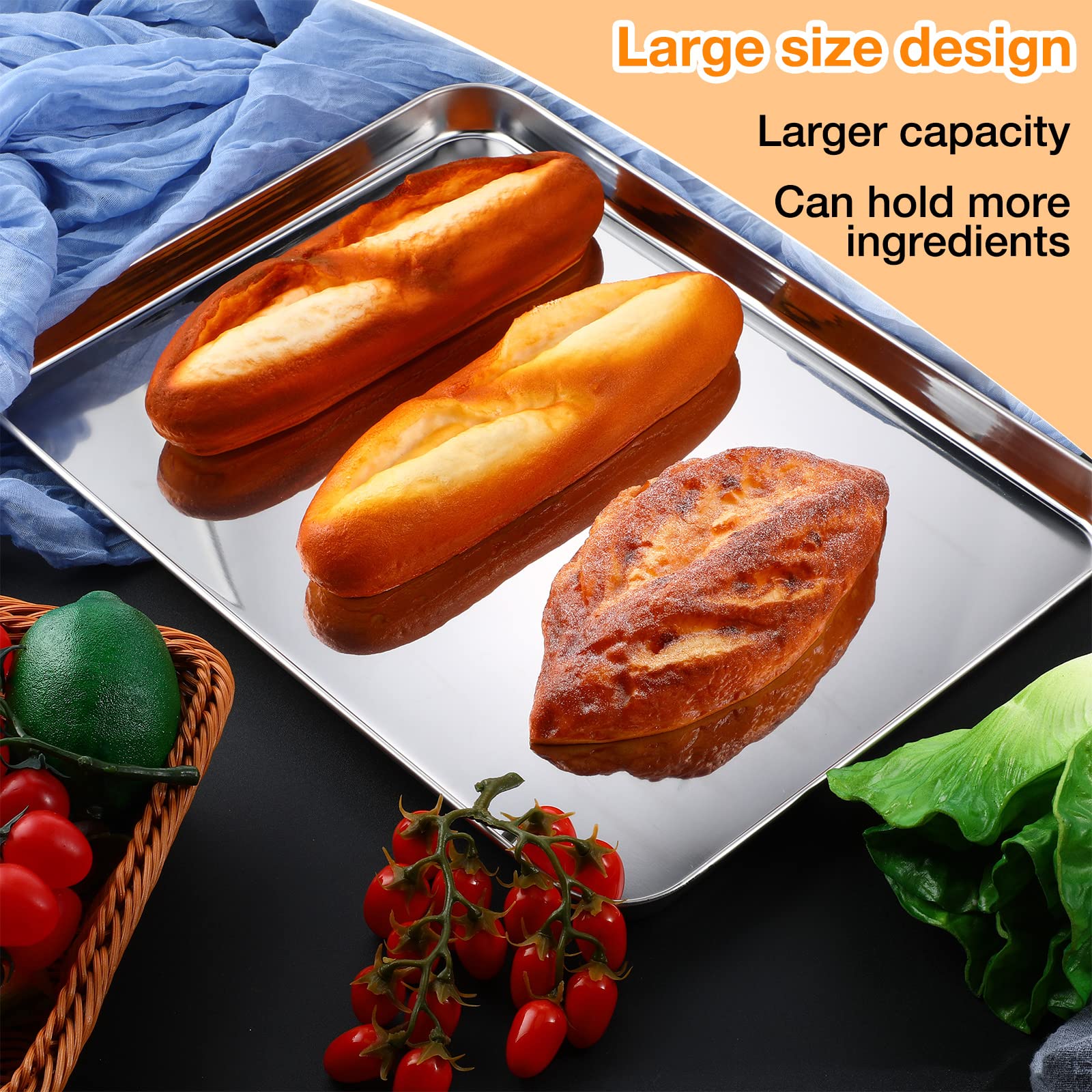 6 Pcs Baking Sheet Set Stainless Steel Cookie Sheet 18 x 13 Inch Cookie Baking Pan Bakeware Oven Tray Dishwasher Safe Baking Tray Commercial Grade Baking Sheets for Oven Baking, Silver