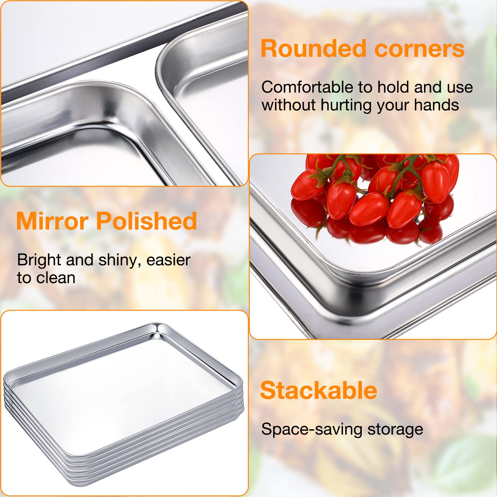 6 Pcs Baking Sheet Set Stainless Steel Cookie Sheet 18 x 13 Inch Cookie Baking Pan Bakeware Oven Tray Dishwasher Safe Baking Tray Commercial Grade Baking Sheets for Oven Baking, Silver