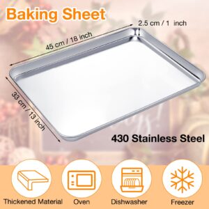 6 Pcs Baking Sheet Set Stainless Steel Cookie Sheet 18 x 13 Inch Cookie Baking Pan Bakeware Oven Tray Dishwasher Safe Baking Tray Commercial Grade Baking Sheets for Oven Baking, Silver