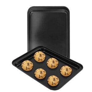 ealek small baking sheet 2 pack 9.5 x 7 inch, fda nonstick toaster oven tray, dark grey, small cookie sheet for 1 or 2 person