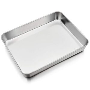 p&p chef baking sheet rectangular cake pan, stainless steel lasagna pan for lasagna brownie fish meats, 9.7-inch by 12.3-inch, heavy duty & easy clean, rectangle - silver