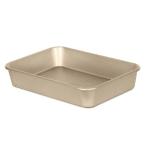 glad baking pan nonstick - oblong metal dish for cake and lasagna - heavy duty carbon steel bakeware, small, gold