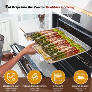 Baking Sheet Pan with Rack Set, E-far 16”x12” Stainless Steel Cookie Sheet for Oven Cooking Roasting, Rimmed Textured Metal Tray with Wire Cooling Rack for Resting Bacon Meat Steak - Dishwasher Safe