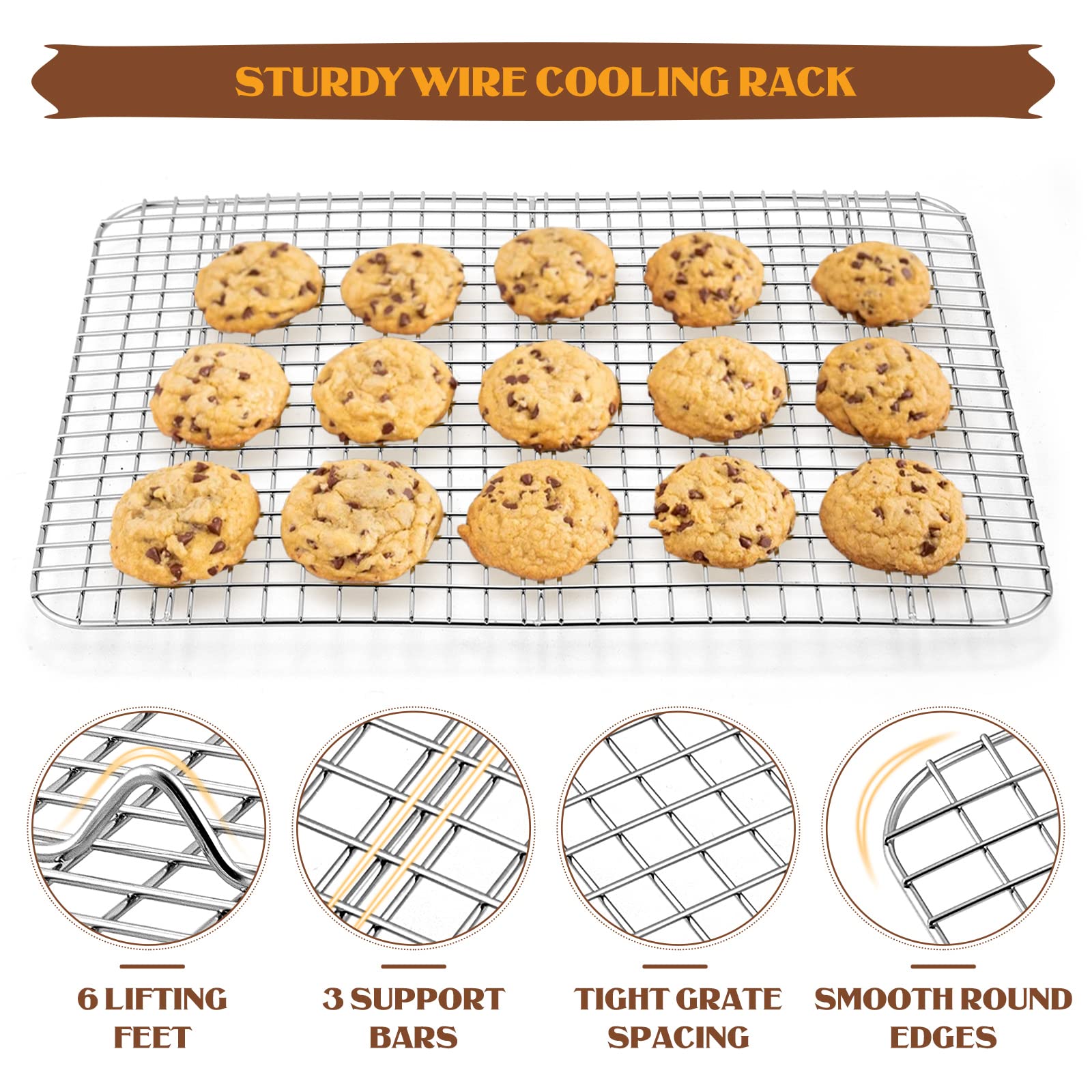 Baking Sheet Pan with Rack Set, E-far 16”x12” Stainless Steel Cookie Sheet for Oven Cooking Roasting, Rimmed Textured Metal Tray with Wire Cooling Rack for Resting Bacon Meat Steak - Dishwasher Safe