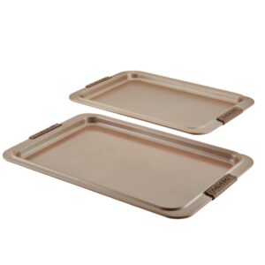 anolon advanced nonstick bakeware cookie pan set/baking sheets with silicone grips, 11" x 17", bronze