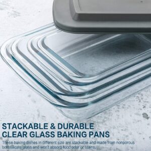 MCIRCO 8 Pcs Glass Baking Dish Set with Lids, 9 Pcs Stainless Steel Baking Sheet Tray Cooling Rack with Silicone Baking Mat Set, For Cooking, Baking