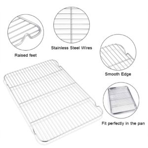 TeamFar Baking Sheet with Rack Set of 4, 20’’×14’’×1.2’’, Half Size Stainless Steel Cookie Sheet Baking Pans with Cooling Rack Set, Non Toxic & Rust Free, Mirror Finish & Easy Clean, 2 Pans & 2 Racks