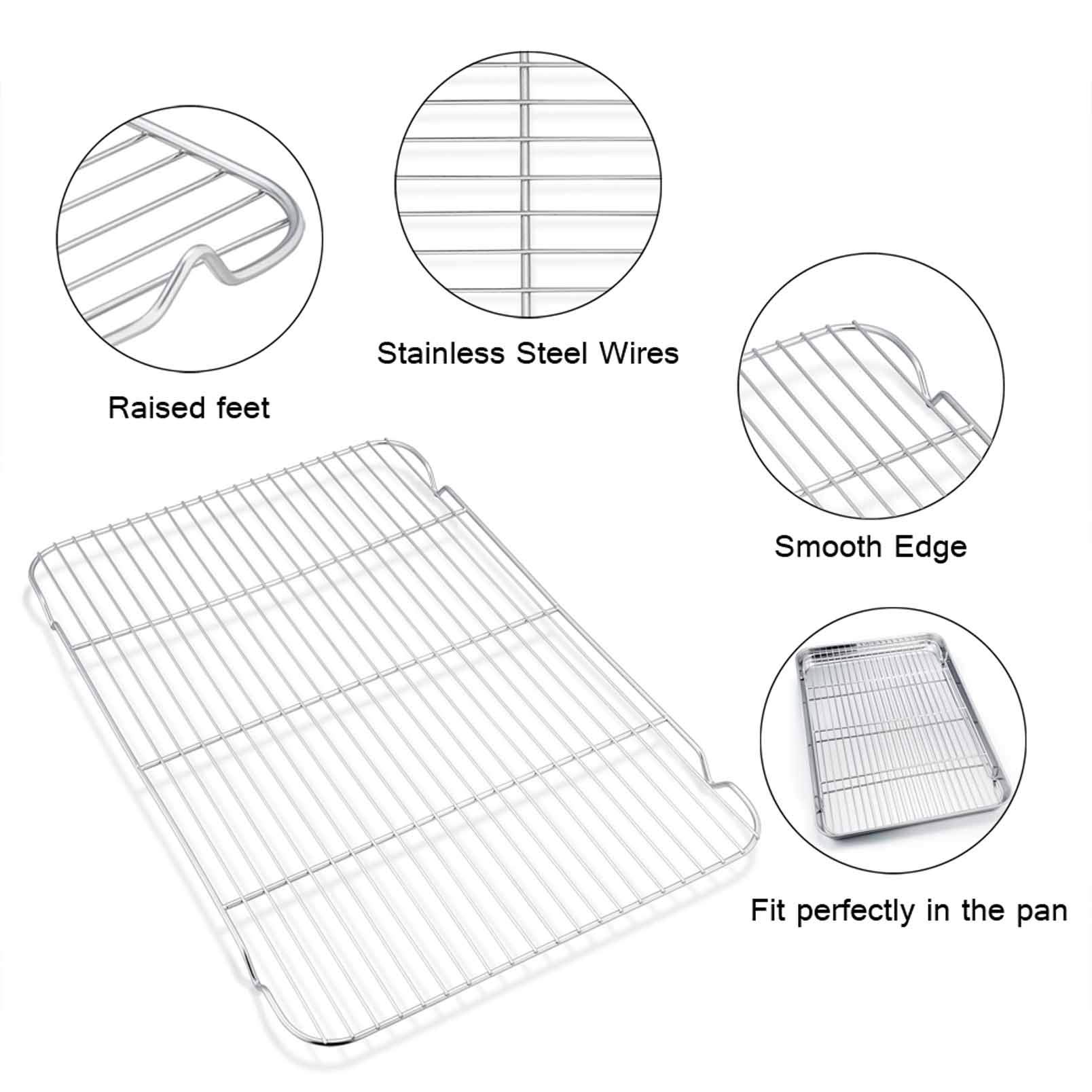 TeamFar Baking Sheet with Rack Set of 4, 20’’×14’’×1.2’’, Half Size Stainless Steel Cookie Sheet Baking Pans with Cooling Rack Set, Non Toxic & Rust Free, Mirror Finish & Easy Clean, 2 Pans & 2 Racks