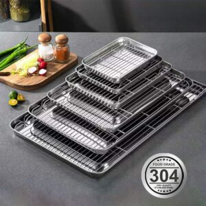 Baking Sheet with Rack Set [1Cookie Sheets + 1 Cooling Racks], TCOOME Stainless Steel Baking Pan and Grill Rack -Non Toxic & Healthy Oven Pan,Heavy Duty&Rust & Warp Resistant (Medium)