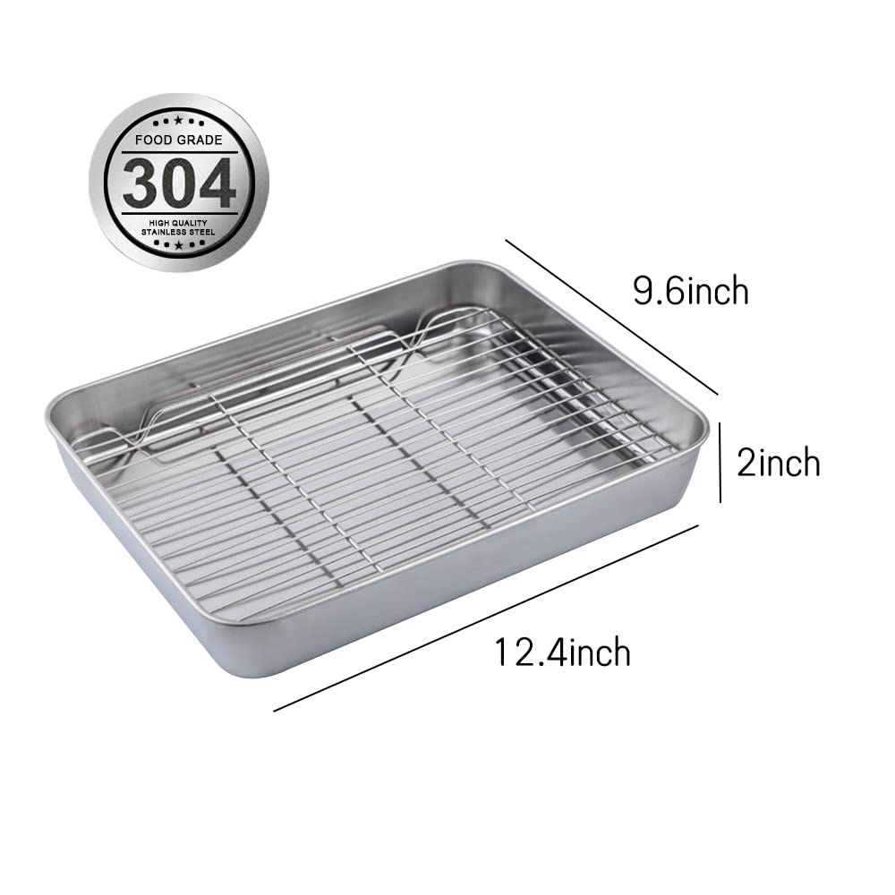 Baking Sheet with Rack Set [1Cookie Sheets + 1 Cooling Racks], TCOOME Stainless Steel Baking Pan and Grill Rack -Non Toxic & Healthy Oven Pan,Heavy Duty&Rust & Warp Resistant (Medium)