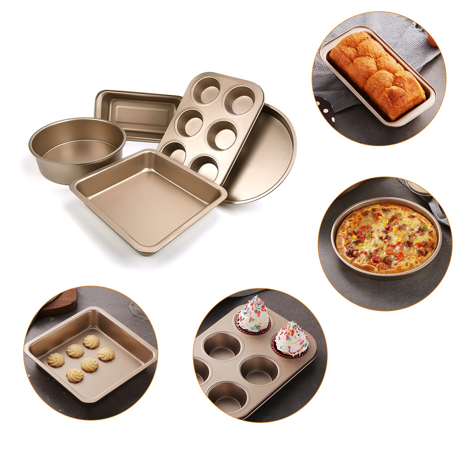 Nonstick Bakeware Sets Baking Pans Set Toaster Oven Trays, Kitchen Baking Essentials with Pizza Pan Cake Pan Bread Loaf Box Muffin Pan Cookie Sheet