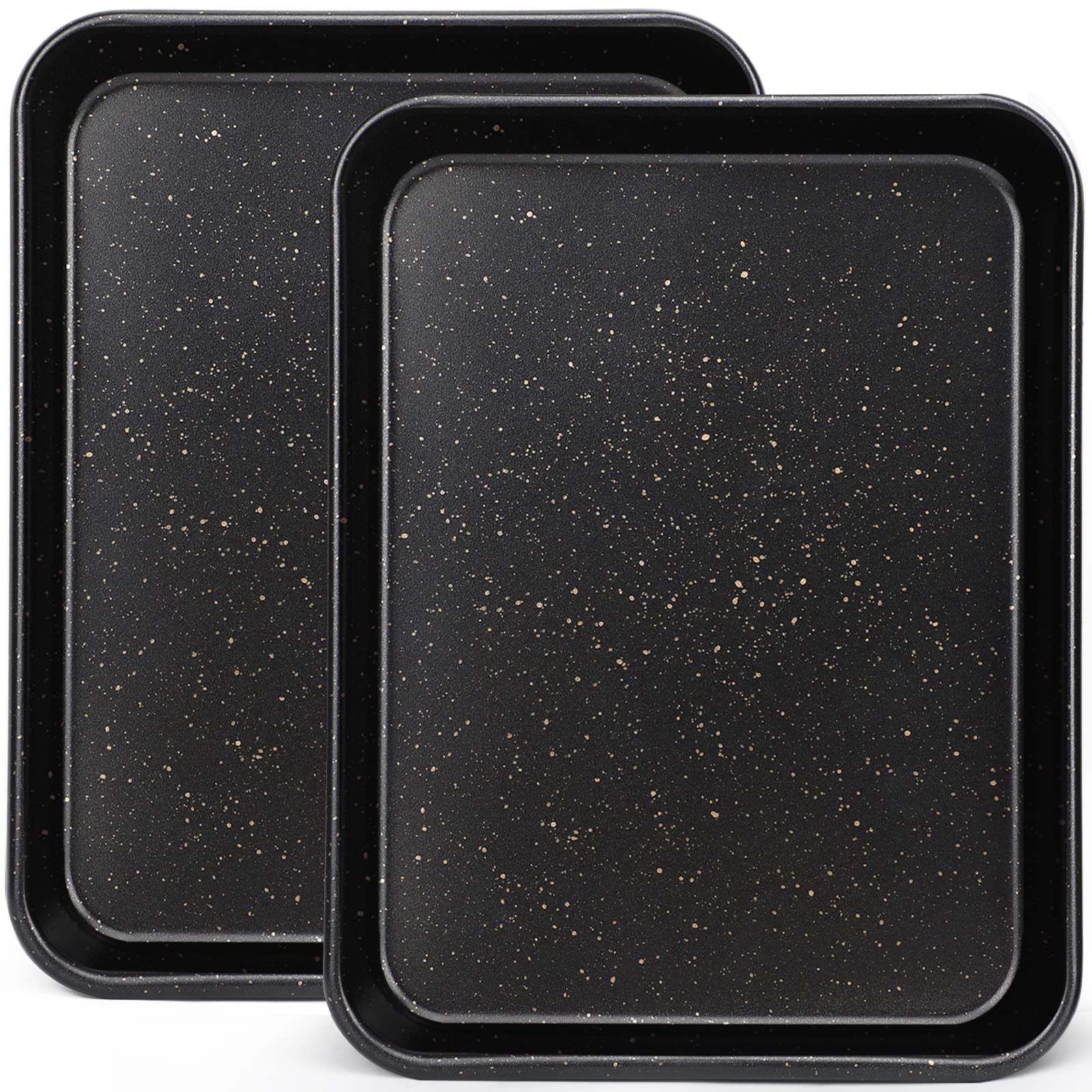 Suice Small Cookie Sheet 11 x 9 x 1 Inch, Nonstick Toaster Oven Pan Set of 2, Heavy Duty Carbon Steel Mini Baking Pan Toaster Tray for Bakery, Cookie, Biscuit, Cake, Bread, Pizza - Special Pattern