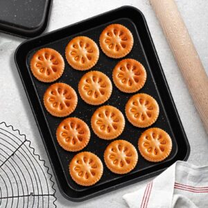 Suice Small Cookie Sheet 11 x 9 x 1 Inch, Nonstick Toaster Oven Pan Set of 2, Heavy Duty Carbon Steel Mini Baking Pan Toaster Tray for Bakery, Cookie, Biscuit, Cake, Bread, Pizza - Special Pattern