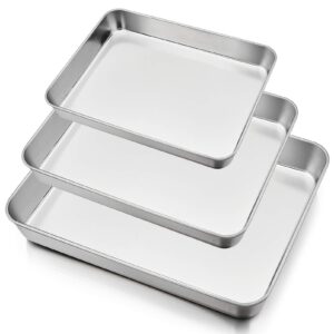 p&p chef deep baking pan set of 3 (12.3” & 10.4” & 9.3 stainless steel baking sheet lasagna rectangle cake pan for oven dishwasher use, non-toxic & heavy duty & easy clean