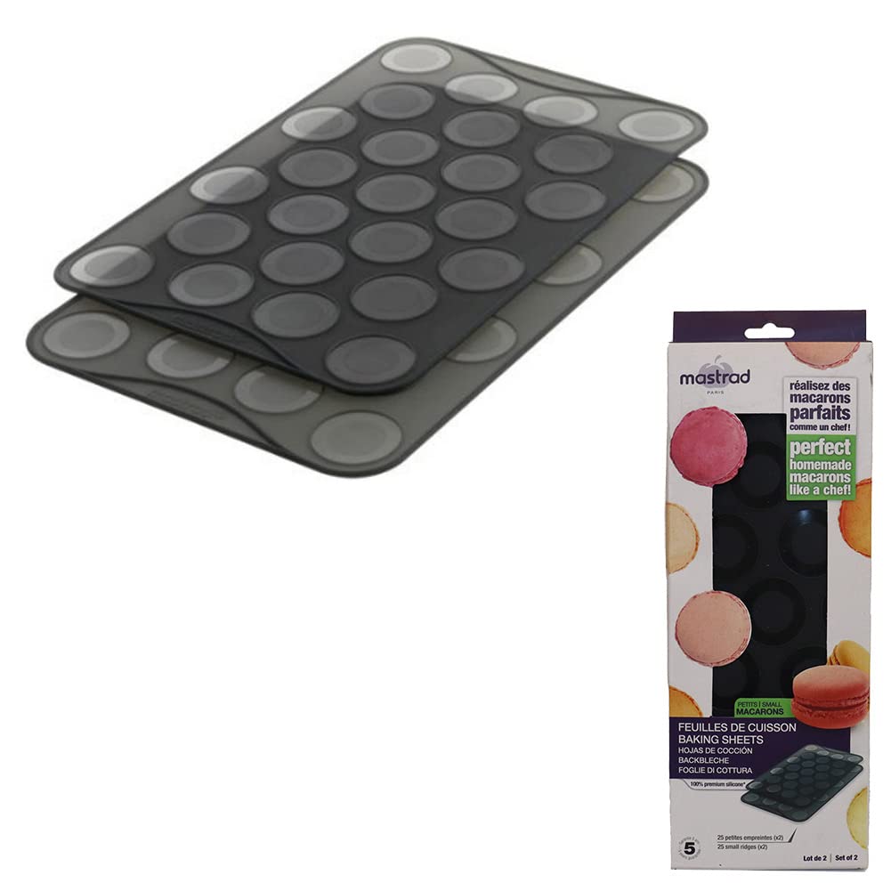 Mastrad - Macaron Baking Sheet - Set of 2 Silicone Cookie Sheet With 25 Small Ridges And Filling Marks - Dishwasher Safer and High Heat Resistant