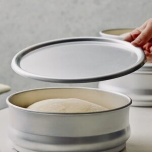 Tezzorio 48 oz Round Stacking Dough Pan with Lid, Aluminum Commercial Grade Dough Pan