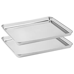suwimut set of 2 baking cookie sheet, rectangle 16 x 12 x 1 inch stainless steel baking sheets pan oven tray, nonstick baking pan, non toxic & rust free, mirror finished & easy clean