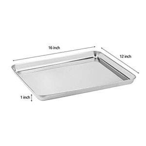 Suwimut Set of 2 Baking Cookie Sheet, Rectangle 16 x 12 x 1 Inch Stainless Steel Baking Sheets Pan Oven Tray, Nonstick Baking Pan, Non Toxic & Rust Free, Mirror Finished & Easy Clean