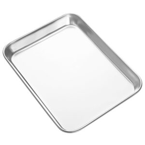 heahysi mini stainless steel baking sheets,small cookie sheets, toaster oven tray pan rectangle size 9.4lx7wx1h inch by, non toxic & healthy,superior mirror finish & easy clean, dishwasher safe