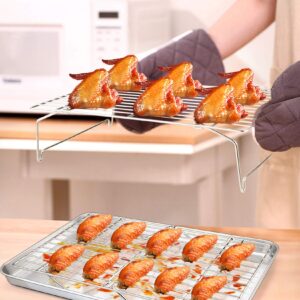 Baking Sheet and 2-Tier Cooling Racks Set, P&P CHEF Stainless Steel Baking Pan Tray with Stackable Cooking Wire Rack for Cookie Bacon Meat, Uncoated & Non-toxic, Mirror Finish& Dishwasher Safe - 3Pcs