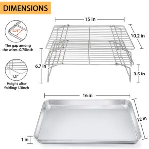 Baking Sheet and 2-Tier Cooling Racks Set, P&P CHEF Stainless Steel Baking Pan Tray with Stackable Cooking Wire Rack for Cookie Bacon Meat, Uncoated & Non-toxic, Mirror Finish& Dishwasher Safe - 3Pcs