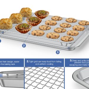 DOBADN Baking Sheet with Wire Rack, 15.35''x 11.5'' Stainless Steel Cooking Pan with Grease Mesh Strainer, Kitchen Bakeware for Smoker and Pellet Grills,Oven Safe