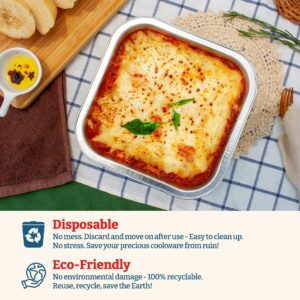 8 Inch Square Baking Pans (15 Pack) | Disposable Aluminum Foil Pans | 3X Thicker Tin Food Containers for Oven, Freezer | Reusable Trays for Cooking | Deep Bakeware for Casserole, Lasagna, Cake, Pie