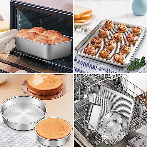 Homikit Bakeware Set of 5, Stainless Steel Baking Pan Sets Nonstick, Heavy Duty Metal Baking Sheets Tray and Round Cake Bread Meatloaf Pans Great for Oven Cooking Roasting, Rust Free & Dishwasher Safe