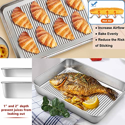 Homikit Bakeware Set of 5, Stainless Steel Baking Pan Sets Nonstick, Heavy Duty Metal Baking Sheets Tray and Round Cake Bread Meatloaf Pans Great for Oven Cooking Roasting, Rust Free & Dishwasher Safe