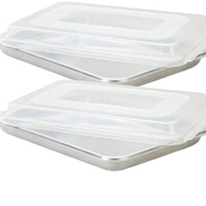 Commercial Grade Half Size Aluminum Baking Sheet Pan with 2 Snap-Tight Plastic Lid Covers, 13" x 18", Set of 2, NSF Approved