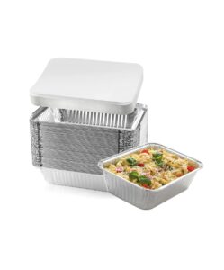 aluminum pans – practical food containers and lids – 2.25lbs disposable food containers with lids - food prep containers with lids for takeout, freezer, oven - 8.5 x 6-inch aluminum foil pans – 50pcs