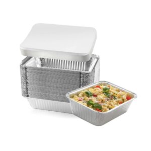 Aluminum Pans – Practical Food Containers and Lids – 2.25lbs Disposable Food Containers with Lids - Food Prep Containers with Lids for Takeout, Freezer, Oven - 8.5 x 6-inch Aluminum Foil Pans – 50pcs
