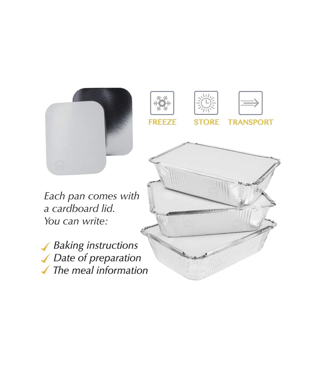 Aluminum Pans – Practical Food Containers and Lids – 2.25lbs Disposable Food Containers with Lids - Food Prep Containers with Lids for Takeout, Freezer, Oven - 8.5 x 6-inch Aluminum Foil Pans – 50pcs