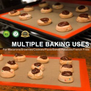 Silicone Baking Mat Set of 4-2 Half Sheet (11-5/8" x 16-1/2") 2 Quarter Sheet (8-1/2" x 11-1/2")，100% Non-Stick Reusable Food Safe Tray Pan Sheet Liners With Macaron, Pastry, Cookie (Orange)