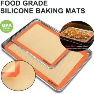 Silicone Baking Mat Set of 4-2 Half Sheet (11-5/8" x 16-1/2") 2 Quarter Sheet (8-1/2" x 11-1/2")，100% Non-Stick Reusable Food Safe Tray Pan Sheet Liners With Macaron, Pastry, Cookie (Orange)