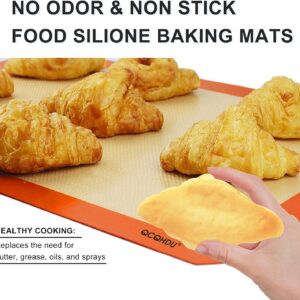 Silicone Baking Mat Set of 4-2 Half Sheet (11-5/8" x 16-1/2") 2 Quarter Sheet (8-1/2" x 11-1/2")，100% Non-Stick Reusable Food Safe Tray Pan Sheet Liners With Macaron, Pastry, Cookie (Orange)