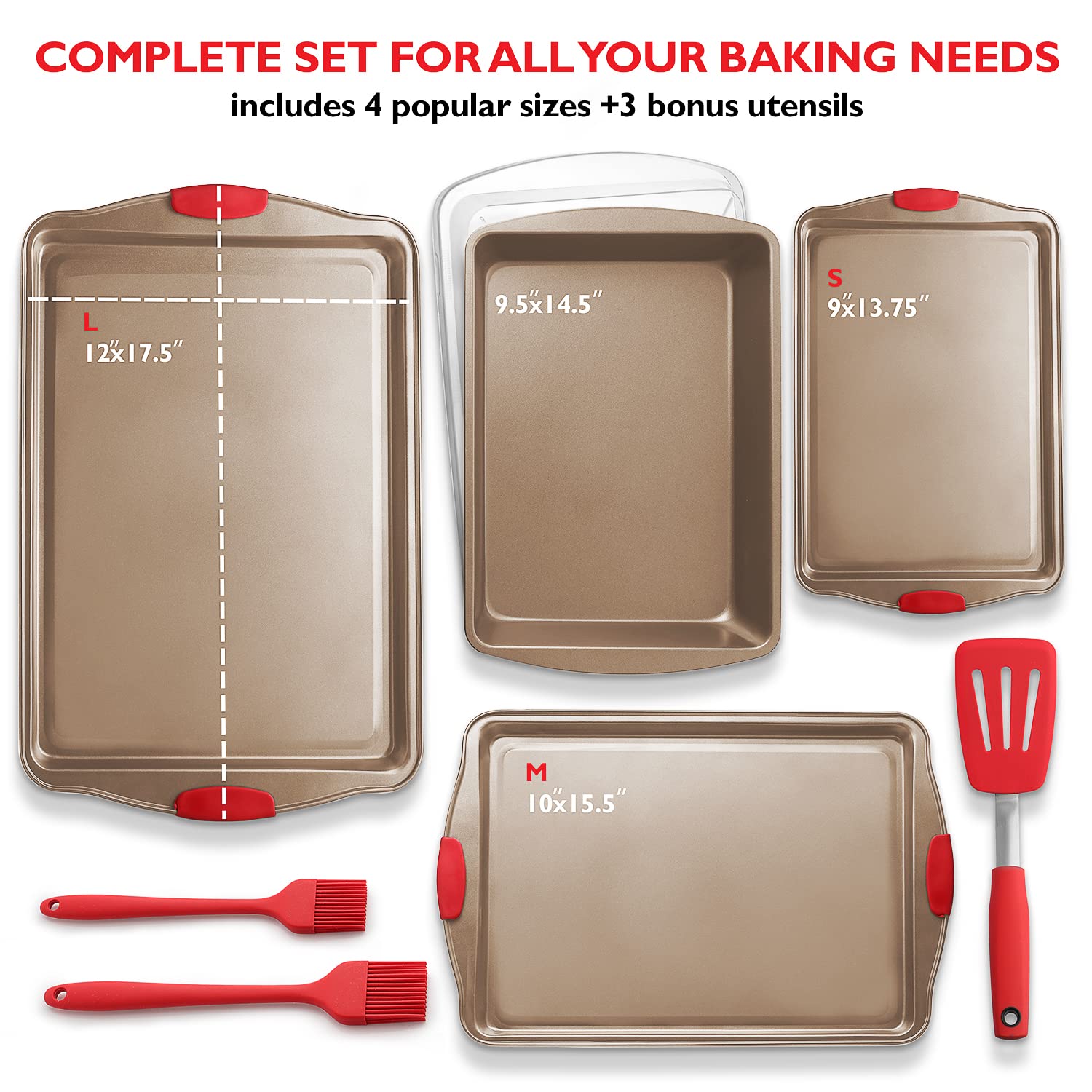 Eatex Baking Sheet, 8PC Cookie Sheet Set with Silicone Handles, Nonstick Steel Baking Pan, Durable Baking Sheets for Oven, BPA Free Baking Pans Set, Cookie Sheets for Baking Set – Brown Bakeware