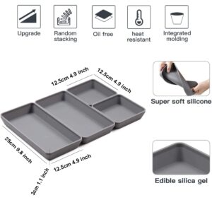 Silicone Baking Sheet Pan Set, 4PCS Nonstick Silicone Dividers for Baking Trays, Cooking Baking Pan Dividers with Handle, Reusable Bakeware for Meal Prep, Oven, Air Fryer Safe (Grey)