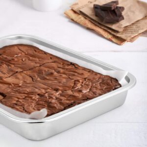 E-far Stainless Steel Sheet Cake Pan Set of 2, 10.6 x 8.3 x1.7 Inches Small Brownie Baking Pan, Rectangular High-Sided Cookie Sheet Pan Fit for Toaster Oven, Non-Toxic & Heavy Duty, Dishwasher Safe