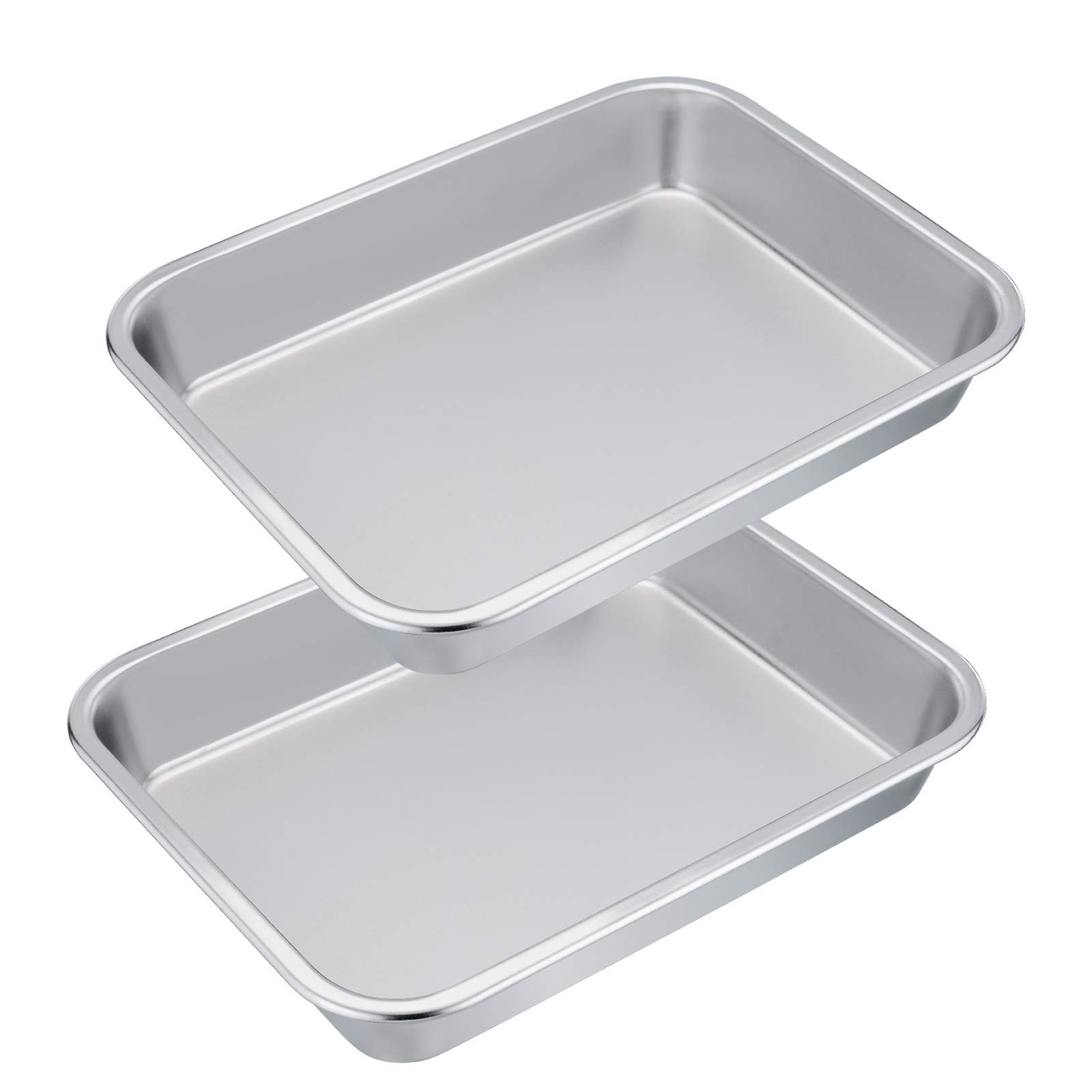 E-far Stainless Steel Sheet Cake Pan Set of 2, 10.6 x 8.3 x1.7 Inches Small Brownie Baking Pan, Rectangular High-Sided Cookie Sheet Pan Fit for Toaster Oven, Non-Toxic & Heavy Duty, Dishwasher Safe