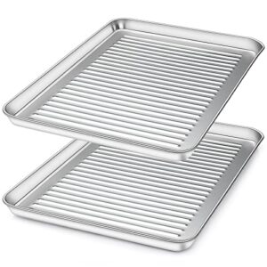 baking sheet cookie sheet set of 2, deedro stainless steel baking pan professional oven tray half sheet rectangle size 17.3 x 12.3 x 1 inch, nontoxic & rust free & dishwasher safe