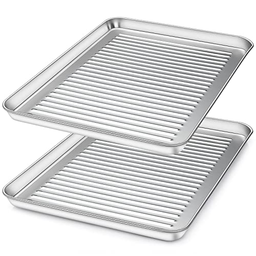 Baking Sheet Cookie Sheet Set of 2, Deedro Stainless Steel Baking Pan Professional Oven Tray Half Sheet Rectangle Size 17.3 x 12.3 x 1 Inch, Nontoxic & Rust Free & Dishwasher Safe