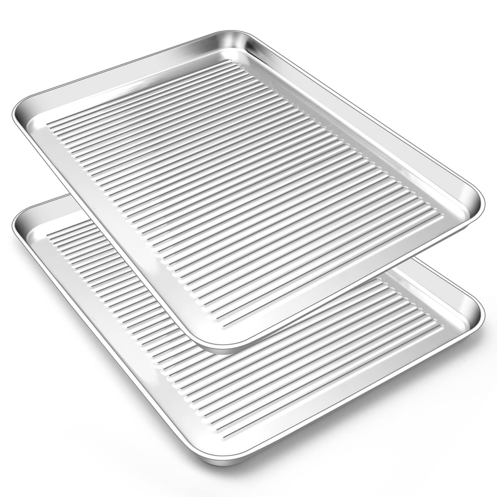 TeamFar Baking Sheet, 17.6”x13”x1” Stainless Steel Cookie Sheet Pan Tray for Oven, Healthy & Non Toxic, Corrugated Bottom & Dishwasher Safe - 2pcs