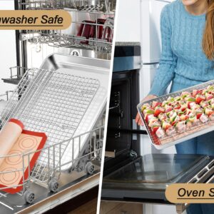 TeamFar Baking Sheet, 16’’ x 12’’ x 1’’ Stainless Steel Baking Cookie Sheet Pan with Cooling Rack & Silicone Mat Set for Oven, Non-toxic & Healthy, Dishwasher Safe & Easy Clean – Set of 3