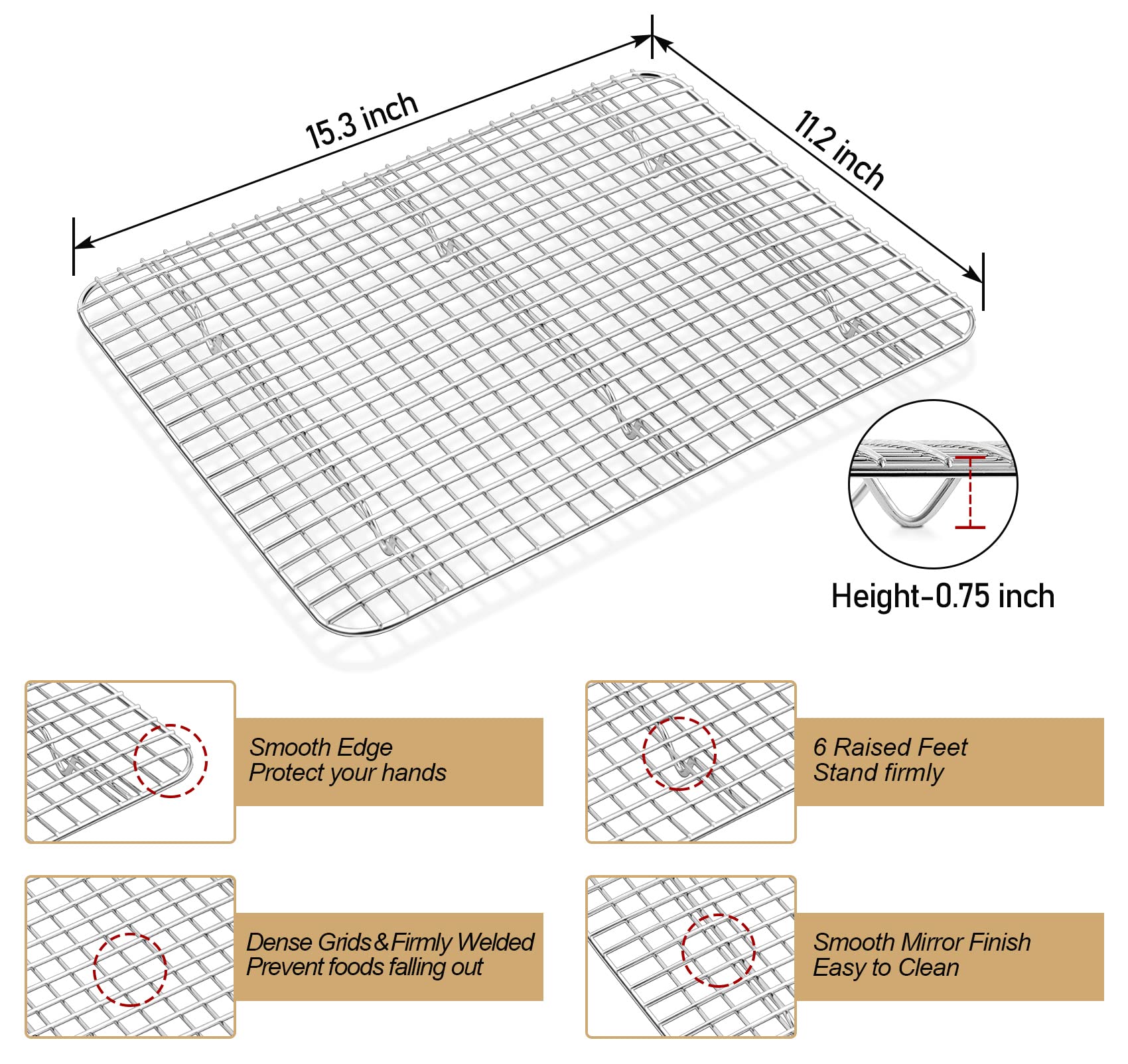 TeamFar Baking Sheet, 16’’ x 12’’ x 1’’ Stainless Steel Baking Cookie Sheet Pan with Cooling Rack & Silicone Mat Set for Oven, Non-toxic & Healthy, Dishwasher Safe & Easy Clean – Set of 3