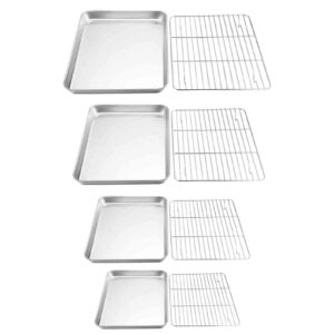 teamfar baking sheet with rack set of 8, cookie sheet baking pans stainless steel bakeware with cooling rack set, non toxic & healthy, mirror finish & rust free, easy clean & dishwasher safe